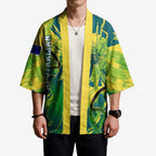 Australian Boomers Basketball Kimono Shattered Glass Effect With Flaming Ball And Grunge Brushstrokes