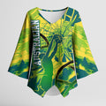 Australian Boomers Basketball Kimono Sleeve Blouse Shattered Glass Effect With Flaming Ball And Grunge Brushstrokes