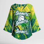 Australian Boomers Basketball Kimono Sleeve Blouse Shattered Glass Effect With Flaming Ball And Grunge Brushstrokes