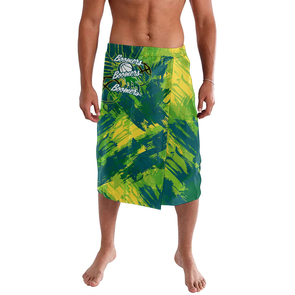 Australian Boomers Basketball Lavalava Shattered Glass Effect With Flaming Ball And Grunge Brushstrokes