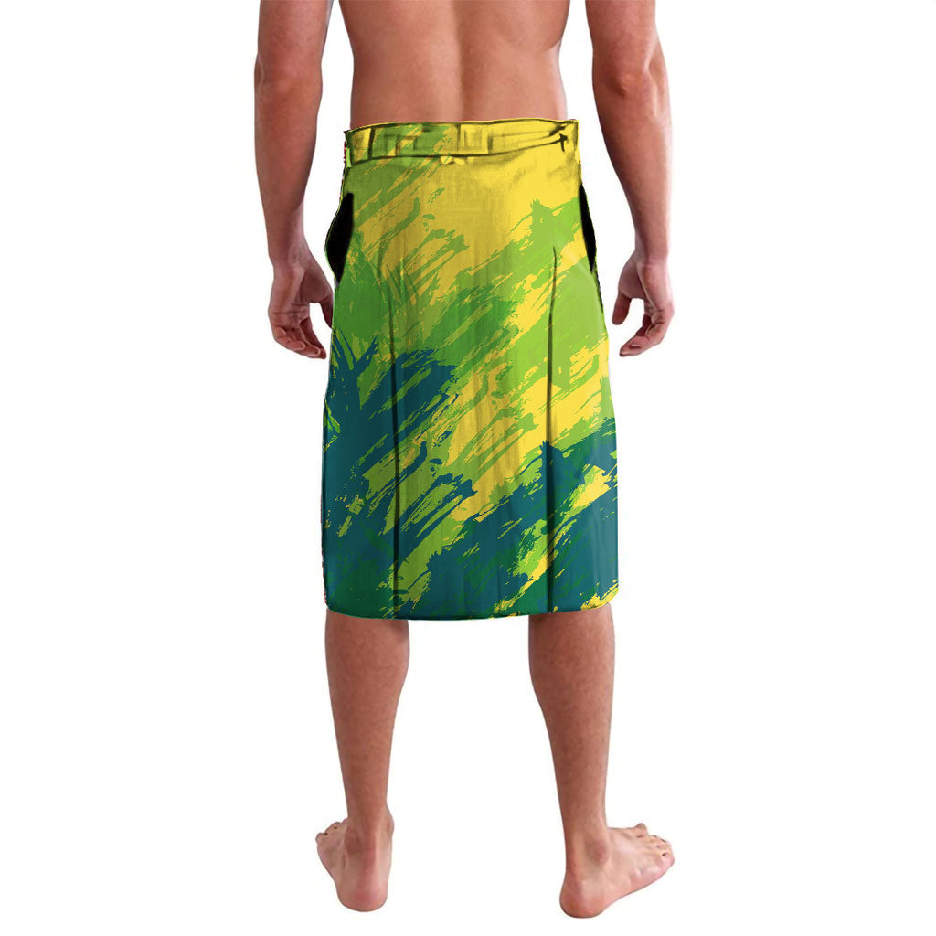 Australian Boomers Basketball Lavalava Shattered Glass Effect With Flaming Ball And Grunge Brushstrokes
