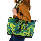 Australian Boomers Basketball Leather Tote Bag Shattered Glass Effect With Flaming Ball And Grunge Brushstrokes
