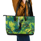 Australian Boomers Basketball Leather Tote Bag Shattered Glass Effect With Flaming Ball And Grunge Brushstrokes