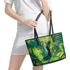 Australian Boomers Basketball Leather Tote Bag Shattered Glass Effect With Flaming Ball And Grunge Brushstrokes