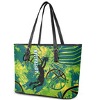 Australian Boomers Basketball Leather Tote Bag Shattered Glass Effect With Flaming Ball And Grunge Brushstrokes