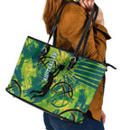 Australian Boomers Basketball Leather Tote Bag Shattered Glass Effect With Flaming Ball And Grunge Brushstrokes
