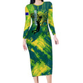 Australian Boomers Basketball Long Sleeve Bodycon Dress Shattered Glass Effect With Flaming Ball And Grunge Brushstrokes