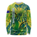 Australian Boomers Basketball Long Sleeve Shirt Shattered Glass Effect With Flaming Ball And Grunge Brushstrokes