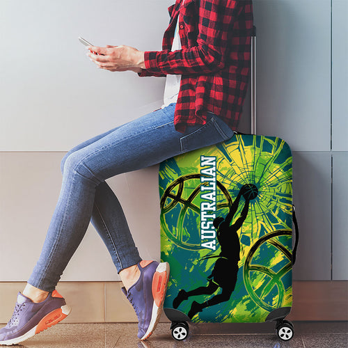 Australian Boomers Basketball Luggage Cover Shattered Glass Effect With Flaming Ball And Grunge Brushstrokes