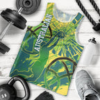 Australian Boomers Basketball Men Tank Top Shattered Glass Effect With Flaming Ball And Grunge Brushstrokes