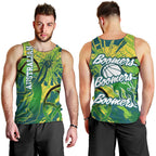 Australian Boomers Basketball Men Tank Top Shattered Glass Effect With Flaming Ball And Grunge Brushstrokes