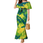 Australian Boomers Basketball Mermaid Dress Shattered Glass Effect With Flaming Ball And Grunge Brushstrokes