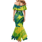 Australian Boomers Basketball Mermaid Dress Shattered Glass Effect With Flaming Ball And Grunge Brushstrokes