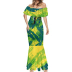 Australian Boomers Basketball Mermaid Dress Shattered Glass Effect With Flaming Ball And Grunge Brushstrokes