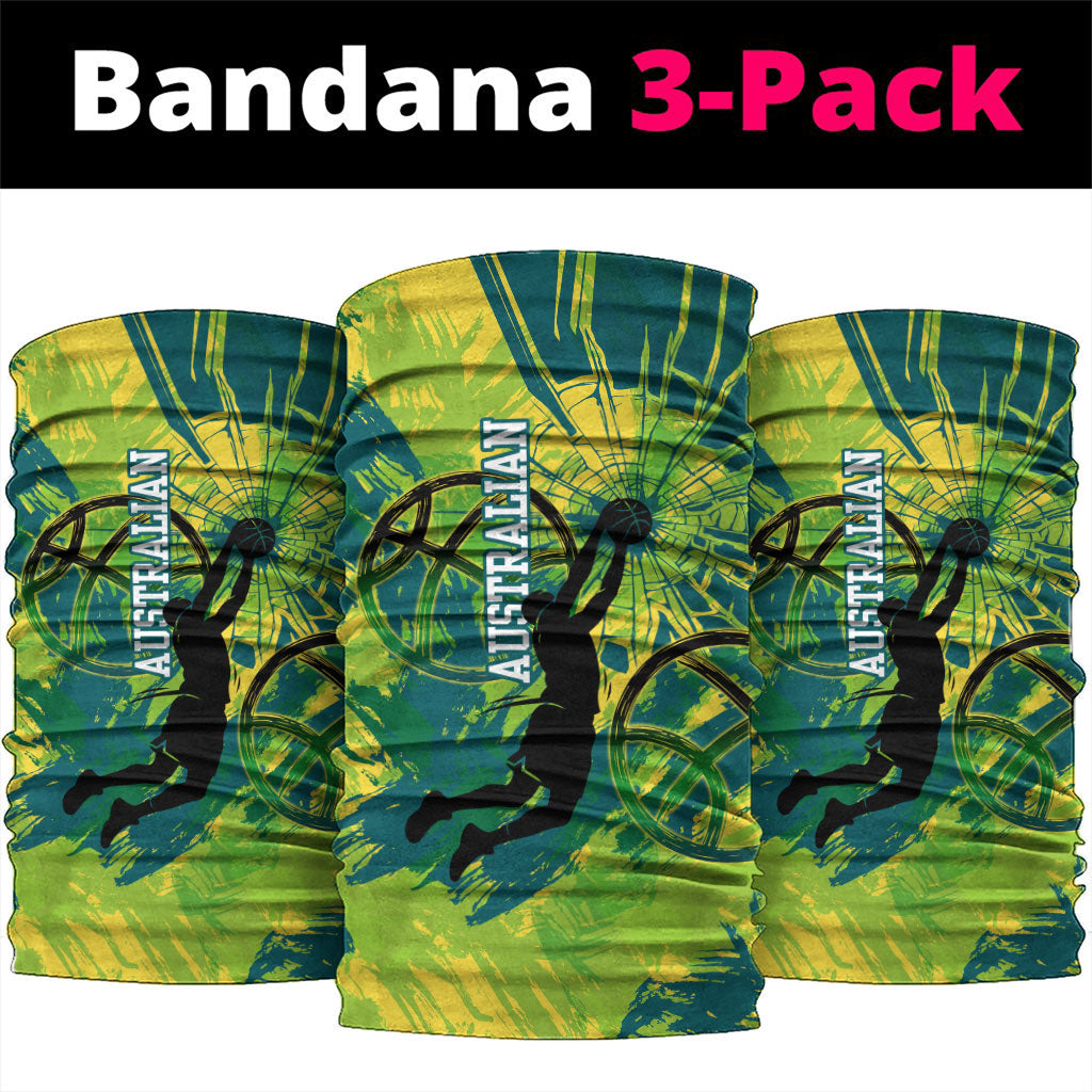 Australian Boomers Basketball Neck Gaiter Shattered Glass Effect With Flaming Ball And Grunge Brushstrokes