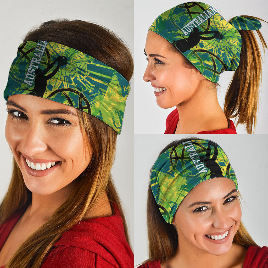 Australian Boomers Basketball Neck Gaiter Shattered Glass Effect With Flaming Ball And Grunge Brushstrokes
