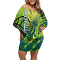 Australian Boomers Basketball Off Shoulder Short Dress Shattered Glass Effect With Flaming Ball And Grunge Brushstrokes