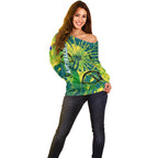 Australian Boomers Basketball Off Shoulder Sweater Shattered Glass Effect With Flaming Ball And Grunge Brushstrokes