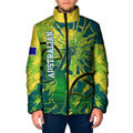 Australian Boomers Basketball Padded Jacket Shattered Glass Effect With Flaming Ball And Grunge Brushstrokes