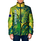 Australian Boomers Basketball Padded Jacket Shattered Glass Effect With Flaming Ball And Grunge Brushstrokes