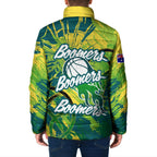 Australian Boomers Basketball Padded Jacket Shattered Glass Effect With Flaming Ball And Grunge Brushstrokes