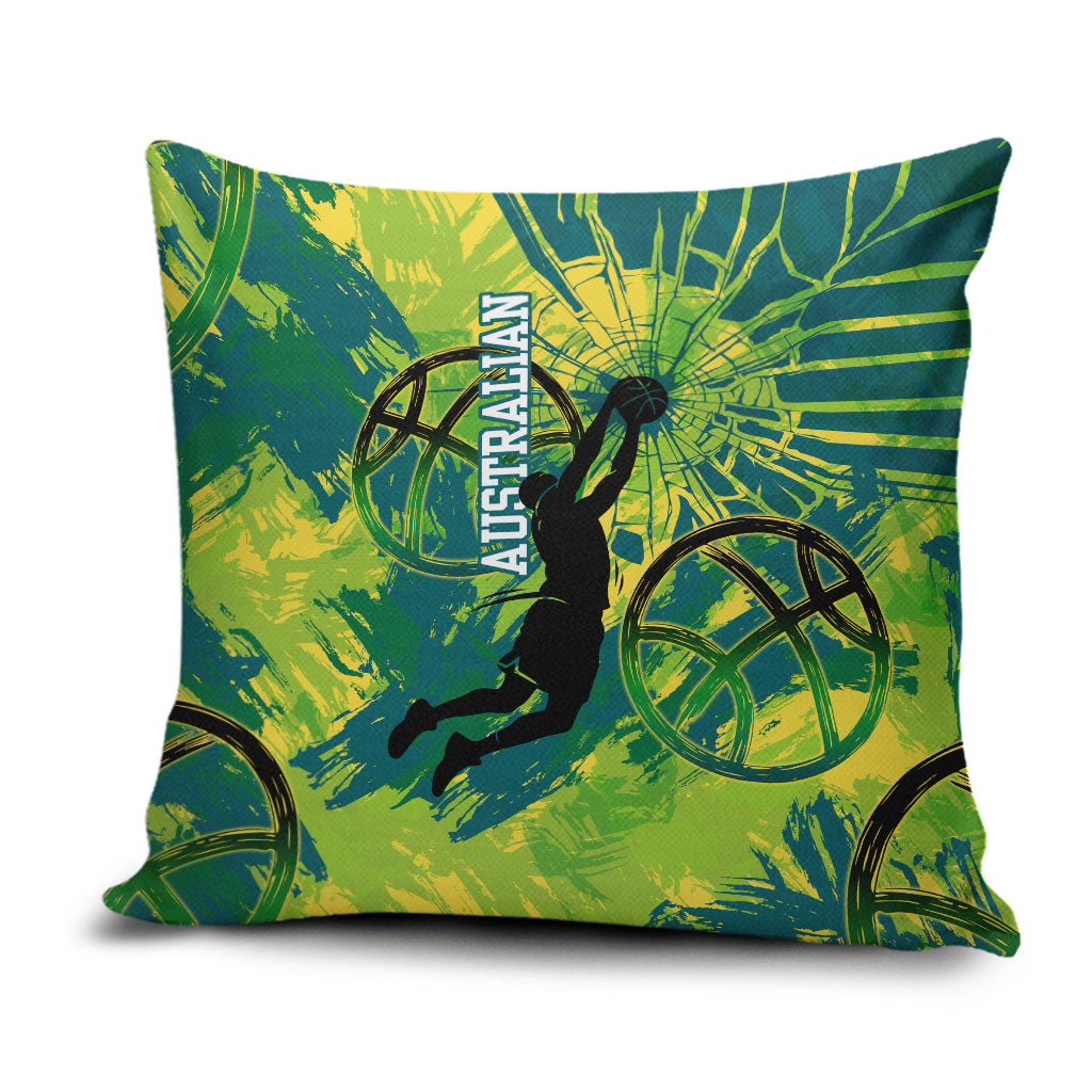 Australian Boomers Basketball Pillow Cover Shattered Glass Effect With Flaming Ball And Grunge Brushstrokes