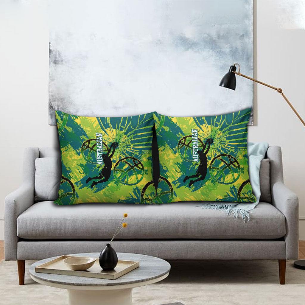 Australian Boomers Basketball Pillow Cover Shattered Glass Effect With Flaming Ball And Grunge Brushstrokes