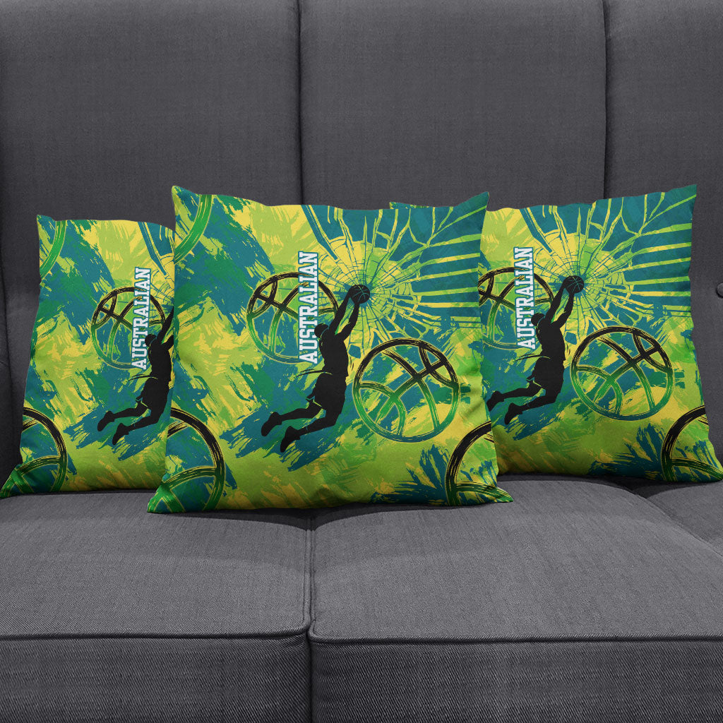 Australian Boomers Basketball Pillow Cover Shattered Glass Effect With Flaming Ball And Grunge Brushstrokes