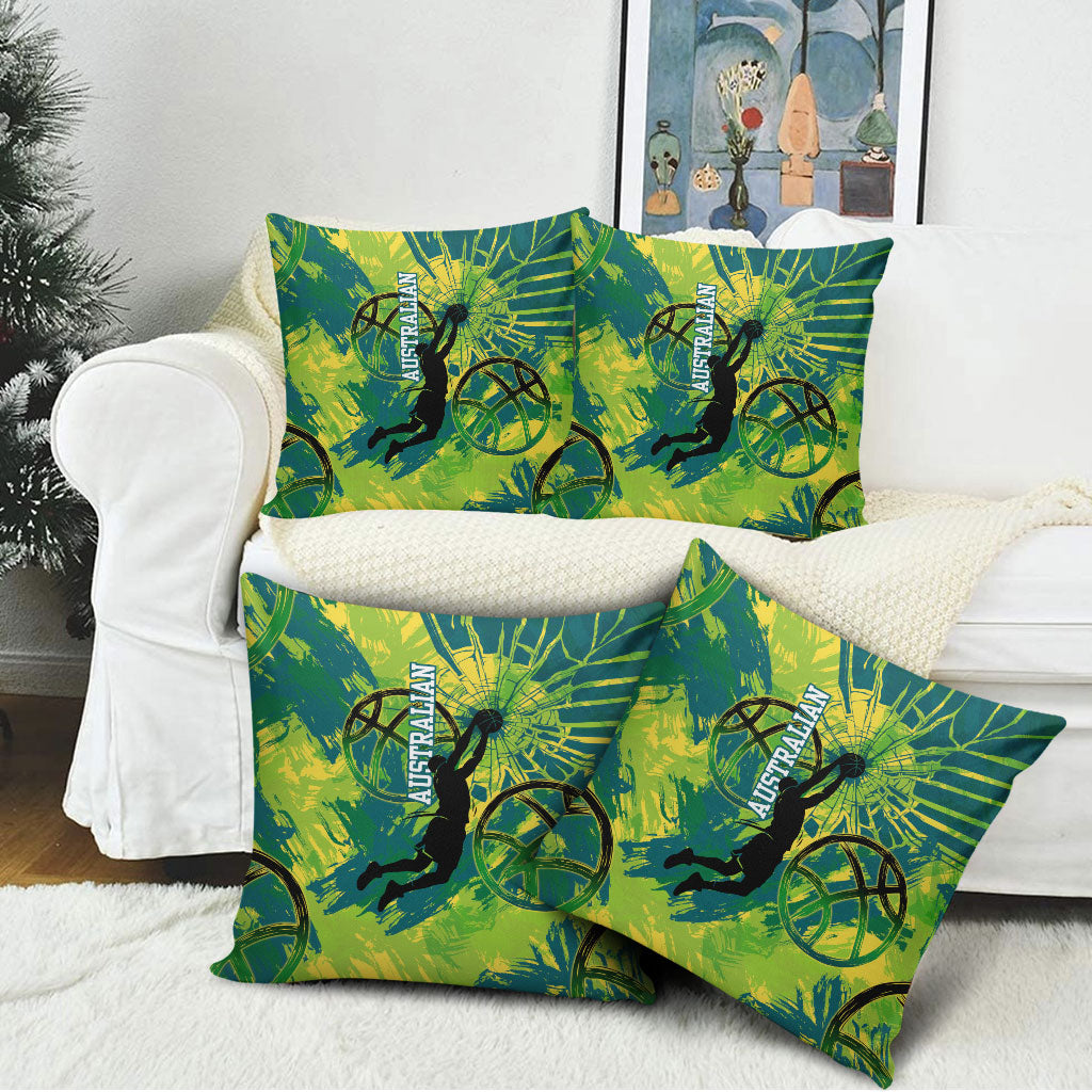 Australian Boomers Basketball Pillow Cover Shattered Glass Effect With Flaming Ball And Grunge Brushstrokes