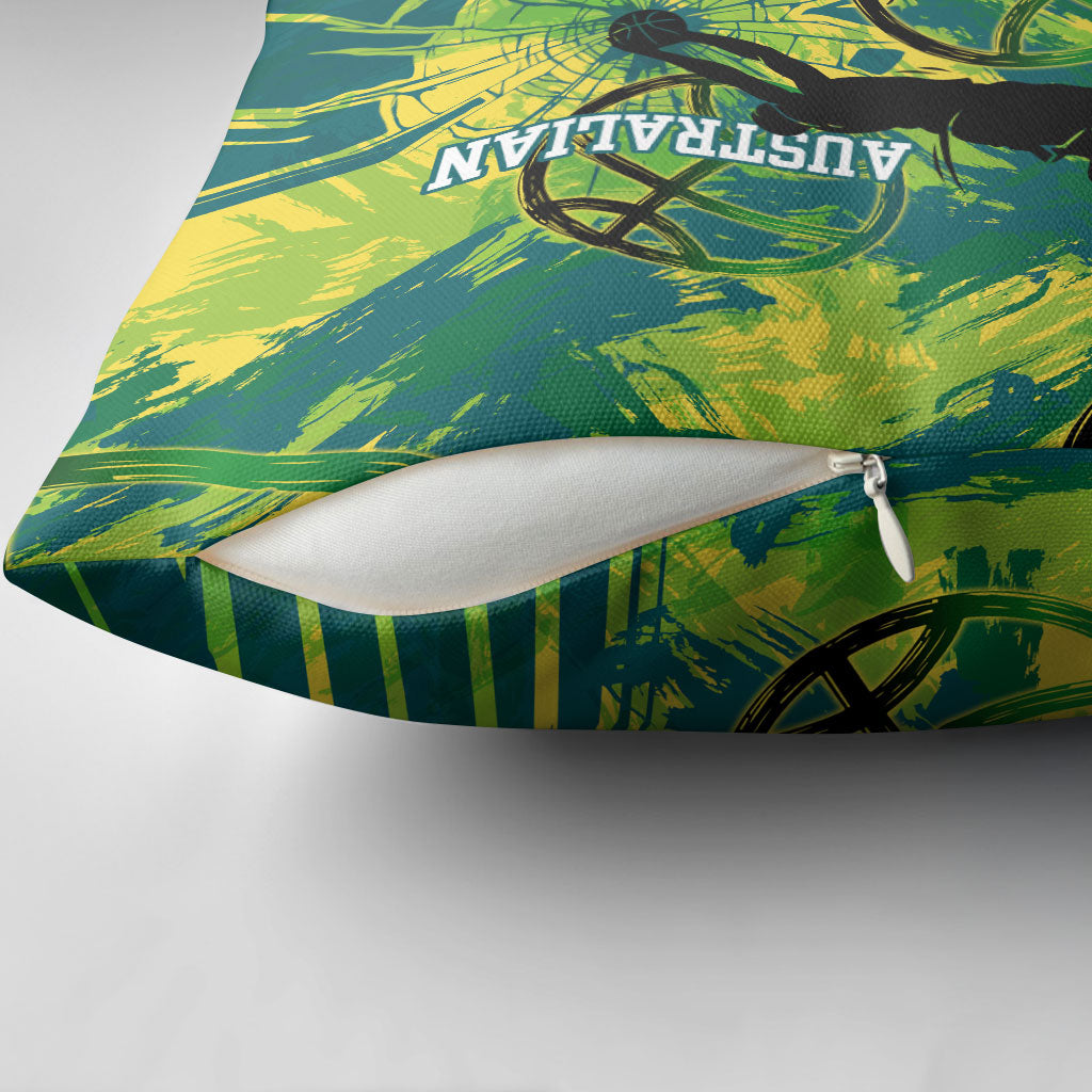 Australian Boomers Basketball Pillow Cover Shattered Glass Effect With Flaming Ball And Grunge Brushstrokes
