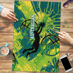 Australian Boomers Basketball Puzzle Shattered Glass Effect With Flaming Ball And Grunge Brushstrokes