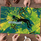 Australian Boomers Basketball Puzzle Shattered Glass Effect With Flaming Ball And Grunge Brushstrokes