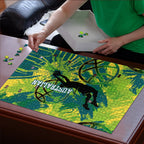 Australian Boomers Basketball Puzzle Shattered Glass Effect With Flaming Ball And Grunge Brushstrokes