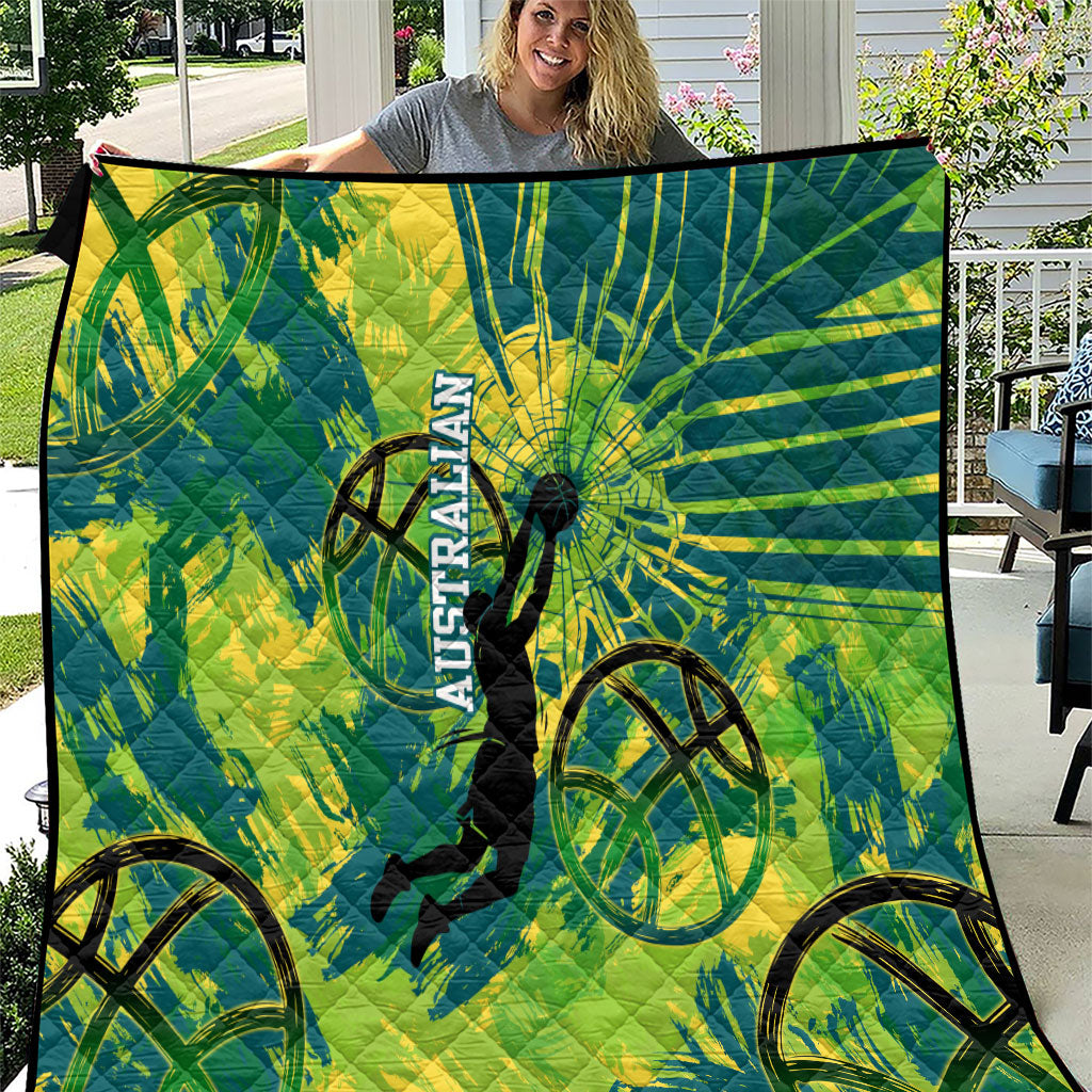 Australian Boomers Basketball Quilt Shattered Glass Effect With Flaming Ball And Grunge Brushstrokes