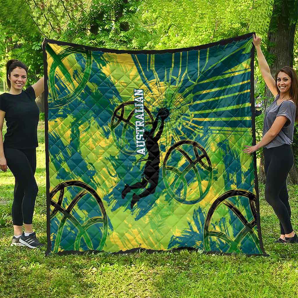 Australian Boomers Basketball Quilt Shattered Glass Effect With Flaming Ball And Grunge Brushstrokes