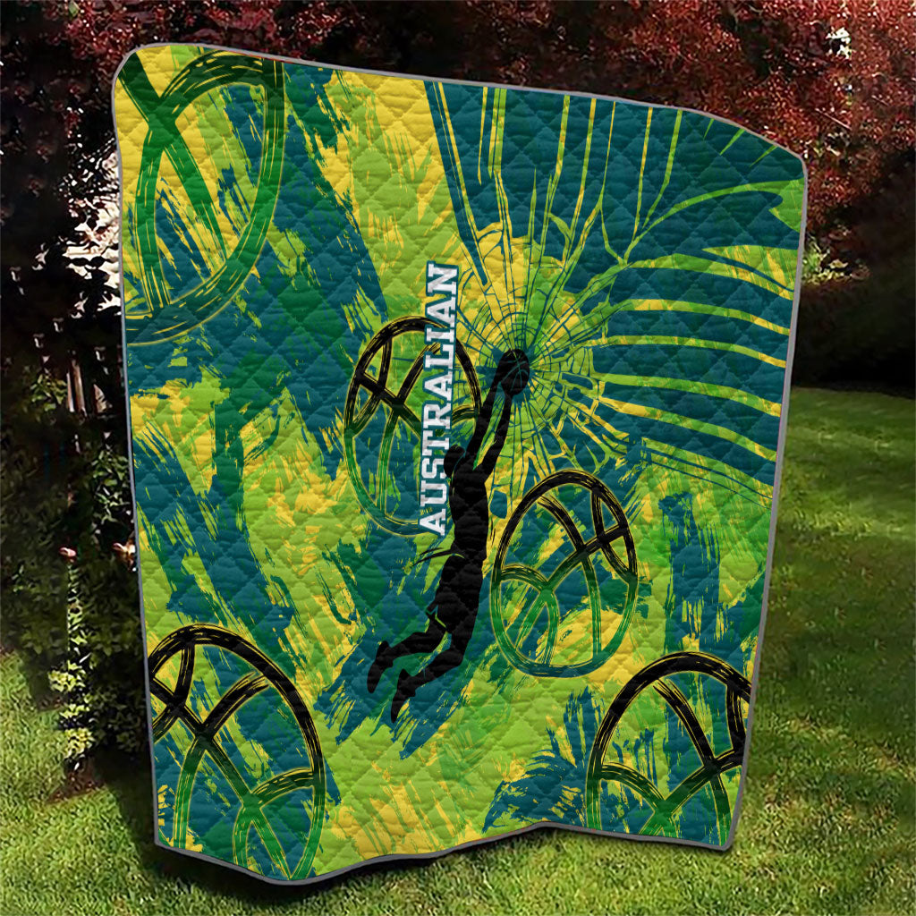 Australian Boomers Basketball Quilt Shattered Glass Effect With Flaming Ball And Grunge Brushstrokes