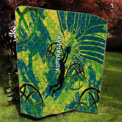 Australian Boomers Basketball Quilt Shattered Glass Effect With Flaming Ball And Grunge Brushstrokes