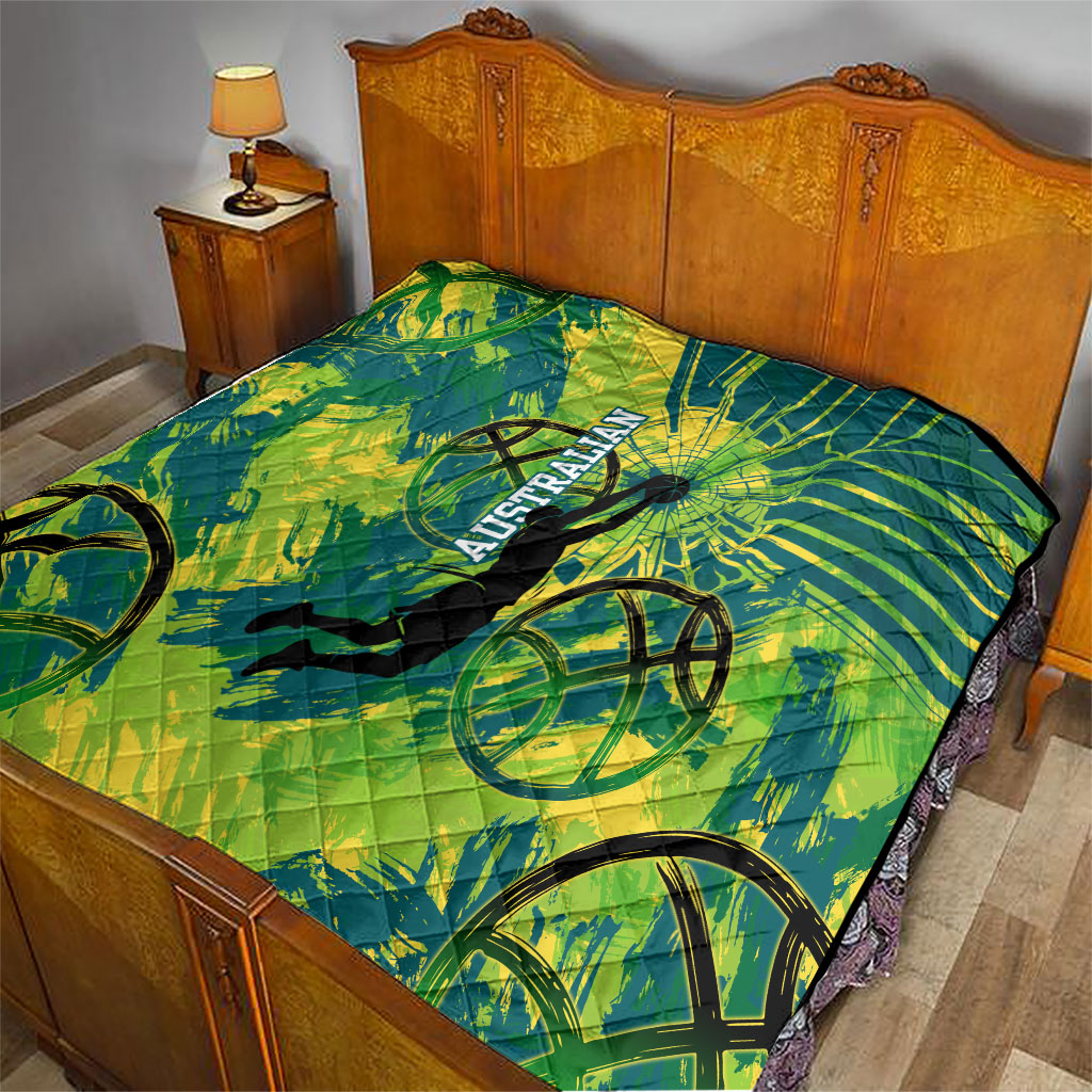 Australian Boomers Basketball Quilt Shattered Glass Effect With Flaming Ball And Grunge Brushstrokes