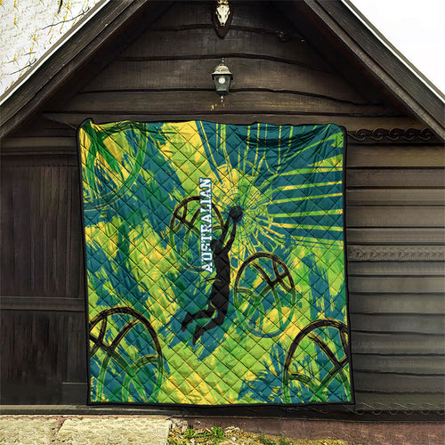 Australian Boomers Basketball Quilt Shattered Glass Effect With Flaming Ball And Grunge Brushstrokes