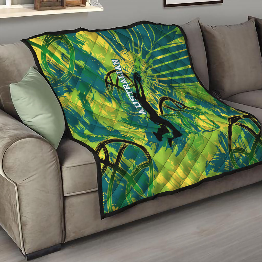 Australian Boomers Basketball Quilt Shattered Glass Effect With Flaming Ball And Grunge Brushstrokes