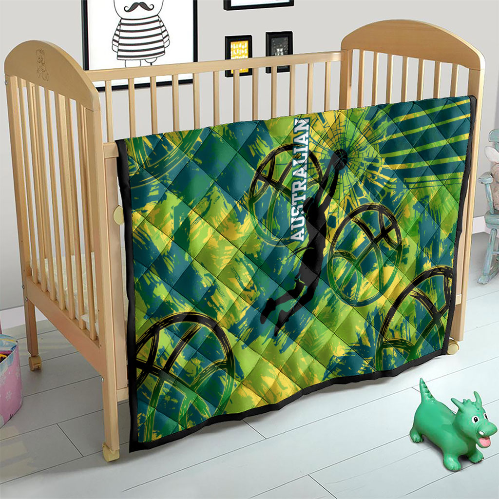 Australian Boomers Basketball Quilt Shattered Glass Effect With Flaming Ball And Grunge Brushstrokes