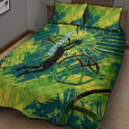 Australian Boomers Basketball Quilt Bed Set Shattered Glass Effect With Flaming Ball And Grunge Brushstrokes