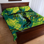 Australian Boomers Basketball Quilt Bed Set Shattered Glass Effect With Flaming Ball And Grunge Brushstrokes
