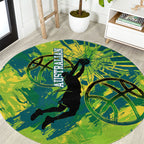 Australian Boomers Basketball Round Carpet Shattered Glass Effect With Flaming Ball And Grunge Brushstrokes