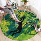 Australian Boomers Basketball Round Carpet Shattered Glass Effect With Flaming Ball And Grunge Brushstrokes