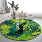 Australian Boomers Basketball Round Carpet Shattered Glass Effect With Flaming Ball And Grunge Brushstrokes