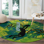 Australian Boomers Basketball Round Carpet Shattered Glass Effect With Flaming Ball And Grunge Brushstrokes