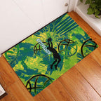 Australian Boomers Basketball Rubber Doormat Shattered Glass Effect With Flaming Ball And Grunge Brushstrokes