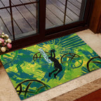 Australian Boomers Basketball Rubber Doormat Shattered Glass Effect With Flaming Ball And Grunge Brushstrokes