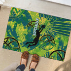 Australian Boomers Basketball Rubber Doormat Shattered Glass Effect With Flaming Ball And Grunge Brushstrokes